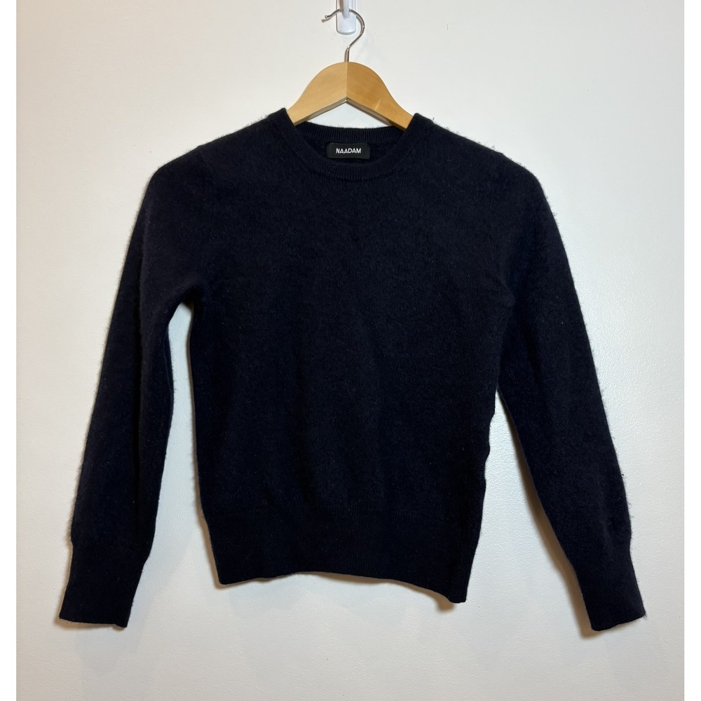 NAADAM Women XXS Navy Blue 100% Cashmere Crewneck Sweater Slim Fit Cropped Boxy